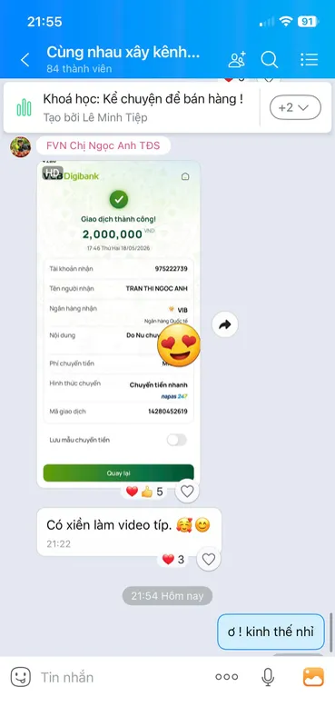 Học viên khoe biên lai học phí đầu tiên từ kênh